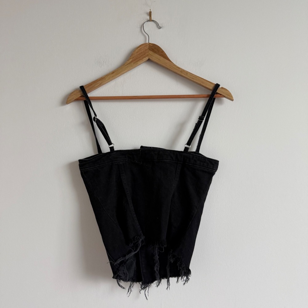 Reformation Black Coco Denim Bustier Top Size 2 - Picture 5 of 9
